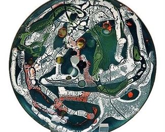 Signed Mid-Century Enamel on Copper Art Plate