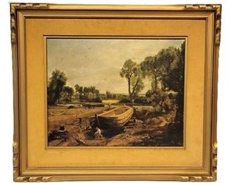Vintage "Boat-Building Near Flatford Mill" by John Constable Reproduction Print