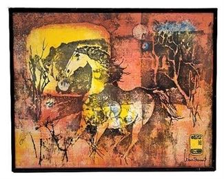 Mid-Century Hoi Lebadang "Running Horse" Lithograph Print