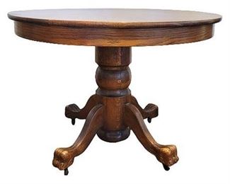 Antique Claw Foot Pedestal Oak Dining Table