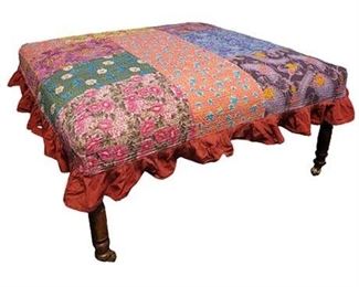 Boho Quilt Covered Large Ottoman/Coffee Table