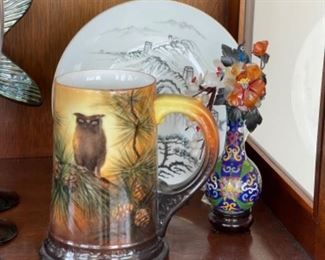 Tankard with handpainted owl scene