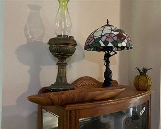 Tiffany Style Lamp & Vintage Kerosene Lamp