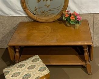 Vintage drop leaf table and duck print mirror