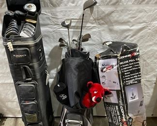 golf clubs and caddy