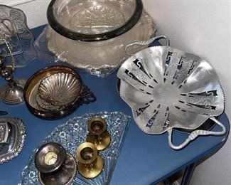 Candle Holders, Serving Bowls, Aluminum and Silverplate