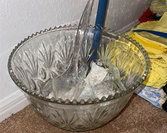 Press Glass Punch Bowl Set