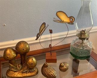 Oil Lamp, Free Form Metal Butterflies Sculpture 