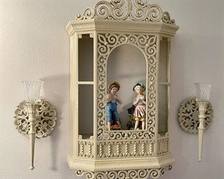 Vintage Homco Shelf and Sconces, Homco Figurines 