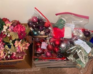 Bags of Ornaments and Silk Flowers