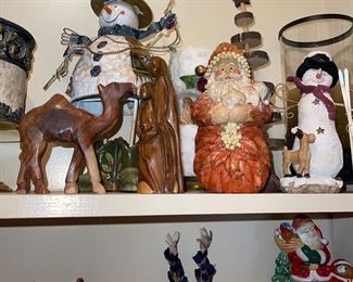 Wooden Mother Mary,  Santas, Snowmen
