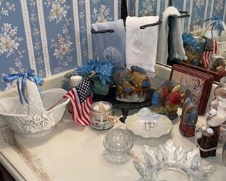 Bathroom Decor - Fish, Shells, Glass Candle Holder