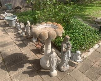 Stone Statues, Bird Bath, Yard Art