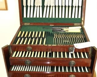 Asprey & Company (Bond Street, London) chest filled with 193 pieces of Antique Sterling cutlery.&nbsp;