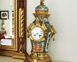 Antique Rose Medallion Chinese export clock and vases