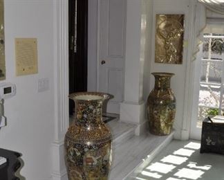 Pair of 3' tall Japanese Satsuma Vases