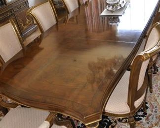 Karges dining table, 2 leaves, 10 chairs, server and Chinoiserie china cabinet.  Original cost was over $50,000.
