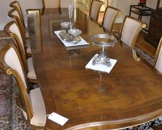 Karges dining table, 2 leaves, 10 chairs, server and Chinoiserie china cabinet.  Original cost was over $50,000.