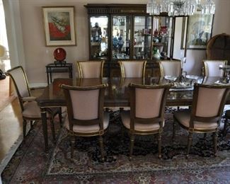 Karges dining table, 2 leaves, 10 chairs, server and Chinoiserie china cabinet.  Original cost was over $50,000.