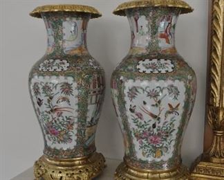 Antique Rose Medallion Chinese export clock and vases