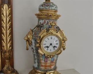 Antique Rose Medallion Chinese export clock and vases