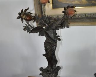 Art Nouveau lamp in spelter.