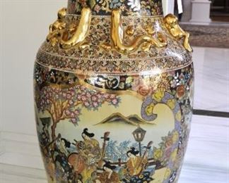 Pair of 3' tall Japanese Satsuma Vases