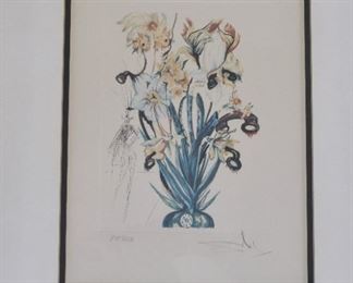 from the Surrealistic Flowers Suite by Salvador Dali.  Title:  Narcissus Phones.  Ltd edition # 91 0f 250