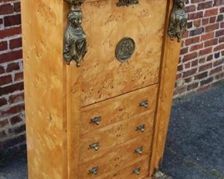 Birds eye Maple Desk w/ brass pillar supports