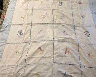 Hand made vintage child quilt with embroidery
