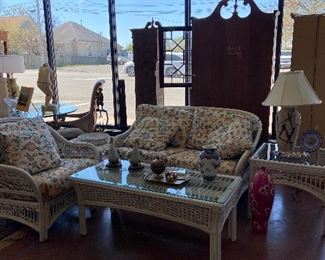 White Wicker  table chairs and couch 1,500