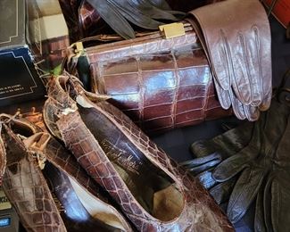1940's circa Alligator Shoes and Two Alligator Purses.