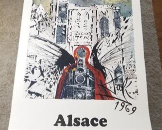 Lot # 47 ~ Vintage Large Lithograph Poster 1969 French Salvador Dali Travel Poster Alsace, Vintage French Travel, Train Art