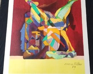 Lot # 66 ~ ORIGINAL 1957 JACQUES VILLON La Lutte (The Fight) Paris Art Exhibition Lithograph Artist Signed in Plate
