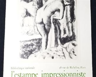 Lot # 14 ~ Original Vintage 1974 Paris Art Exhibit Poster L'ESTAMPE IMPRESSIONNISTE Edgar Degas "After the Bath" Shown
