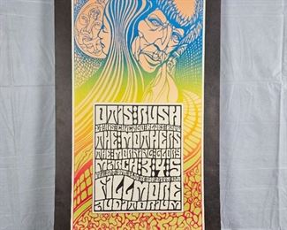 Lot # 4 ~ Original Vintage Promotional Fillmore West Poster Bill Graham "The Mothers" & "Otis Rush" 1967