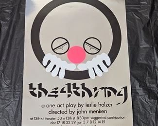 Lot # 91 ~ Vintage Metallic Silver Promotional Poster on Cardstock "The 4th Ring" A One Act Play by Leslie Holzer