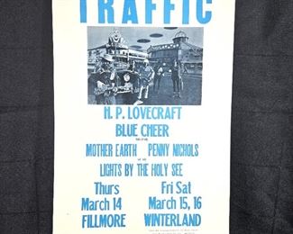 Lot # 94 ~ Original 1st Edition Bill Graham Fillmore West Promo Poster For TRAFFIC Music Concert 1968 - 21" x 14"