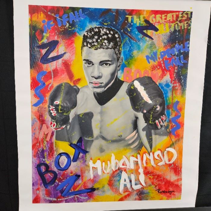 Original Art on Canvas: Nastya Rovenskaya- Mixed Media "Ali The Greatest" Signed by Artist w/ COA