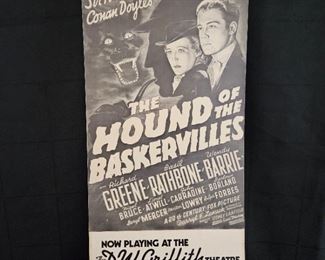 Original 1939 THE HOUND OF THE BASKERVILLES Cardboard Promotional WINDOW CARD Movie Poster 12" x 22"