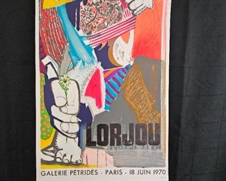 Lot # 107 ~ Original Lithographed Poster by Mourlot ~LORJOU Des Assasins et des fleurs Galerie Pétridès, Paris 1970.