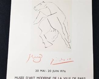 Lot # 36 ~ Original 1976 Art Exhibit Paris Le Recontre Iliazd, Pablo Picasso Lithographic Poster with Horse 16" x 23"