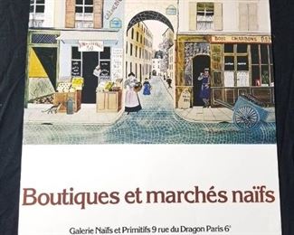 Lot # 42 ~ Vintage Original 1978 Galerie Naifs Paris Naive Primitive Shops Markets Offset Lithograph Poster Rodolphe Rousseau