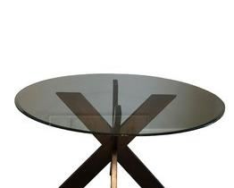 $450 USD     Round Glass Dining Table w/Bronze Criss Cross 4 Leg Pedestal SO171-20     Description: Make a clear impression with this contemporary style wood and glass dining table. Combining the timeless beauty of midcentury modern decor with an industrial edge, this table looks right at home in a small kitchen or bistro. Brilliant tempered glass tops a white finished acacia base and creates a perfect space that comfortably seats 4 people. Whether you live in a rustic farmhouse or an urban apartment, the signature good looks and clean-lined profile of this stunning design are sure to become a center of attraction in your home.

Dimensions: 53 x 53 x 30"H

Condition: Good condition.  Used solely for home staging.  Please check photos for nicks or wear.  We do our best to disclose any flaws. 

Location: Local pick up NW Washington, D.C.  Contact us for shipper suggest      https://goodbyhello.com/products/round-glass-dining-table-so171-20?_pos=46&_sid=b8df54176&_ss=r