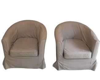 $250 USD      Pair of Barrel Chairs w/ Gray Slip Covers SO171-1     Description: A casual and comfortable lounge chair with elegance and function.  Enjoy the peace of mind that comes with a slipcovered piece.  Timeless style in any room!

Dimensions: 22 x 32 x 29"H

Condition:  Lightly used for staging purposes only.

Location: Located in NW Washington, D.C.  Contact us for shipper suggestions.       https://goodbyhello.com/products/pair-of-barrel-chairs-w-gray-slip-covers-so171-1?_pos=32&_sid=b8df54176&_ss=r