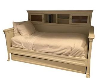 $500 USD     White Trundle Bed w Storage Headboard HR177-40      Description: This trundle bed is designed to fit the lifestyle of any young lady. This attractive group features two bed options, a panel bed and a daybed. The white finish is airy, creating a bright and light space that everyone can enjoy. The pieces offer great style with molding details. The underbed trundle is perfect for sleepovers or storage. The versatile collection with plenty of convenient storage options and beautiful design create a gorgeous focal point any girl will love!
Create a cozy little nook with this Twin Daybed. The large headboard features plenty of cubby holes for books, room decor, and treasures. 
Dimensions: 71 x 51 x 50"H
Condition: Very good condition
Local pick up Washington, D.C.  Contact us for shipper suggestions.     https://goodbyhello.com/products/white-trundle-bed-hr177-40?_pos=16&_sid=f3a74cf28&_ss=r