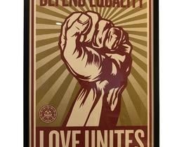 $300 USD     Defend Equality Love Unites Signed Numbered Lithograph Shepard Fairey HR177-7     Description: 1950 Screen print in colors, 2008, signed in pencil and numbered 333/450, on wove paper, published by Obey Giant, Los Angeles.  Framed.
Dimensions: lithograph 914 by 609 mm 36 by 24 in. Framed: 25.5 x 37.5
Condition: Very good condition
Local pick up Washington DC.  Contact us for shipper suggestions.     https://goodbyhello.com/products/defend-equality-love-unites-signed-numbered-lithograph-hr177-7?_pos=31&_sid=f3a74cf28&_ss=r