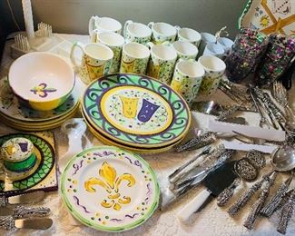 Gail Pittman Mardi Gras  dishware  and tons  of silverplate  serving  pieces