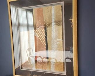 Framed abstract painting on paper signed 43 x 35
