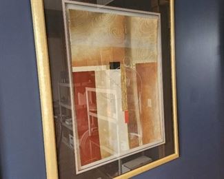 Framed abstract painting on paper signed 43 x 35